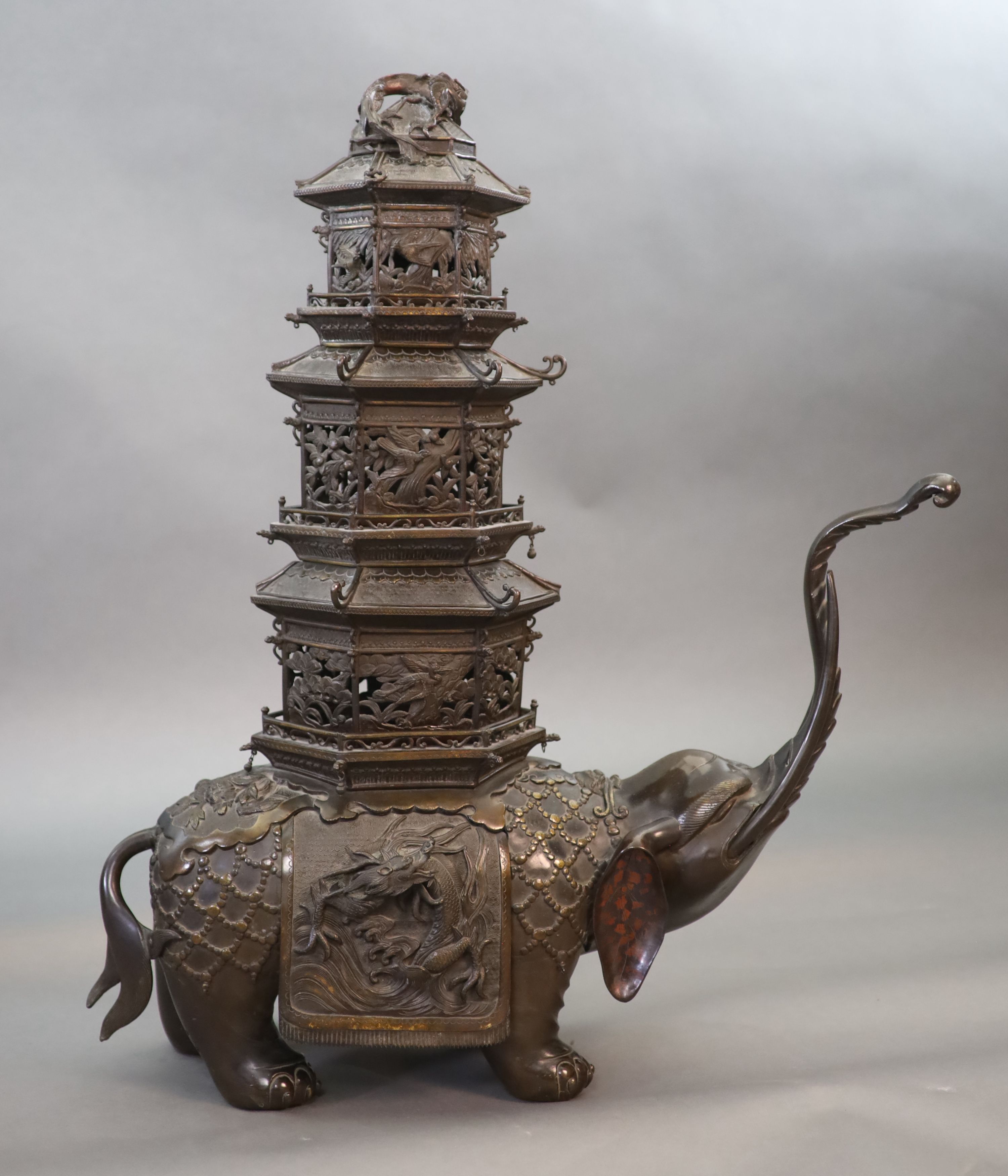 An impressive Japanese bronze ‘elephant’ koro, 19th century, 77 cm long, 89 cm high